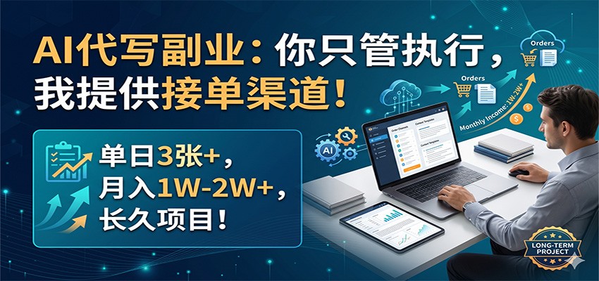 AI代写副业：你只管执行，我提供接单渠道！单日3张+，月入1W-2W+，长久项目 - 网创智库网创-网赚-电商-tk-出海-AI-抖音-快手-小红书-视频号-玩法-创业-小程序-公众号-私域-s粉网创智库