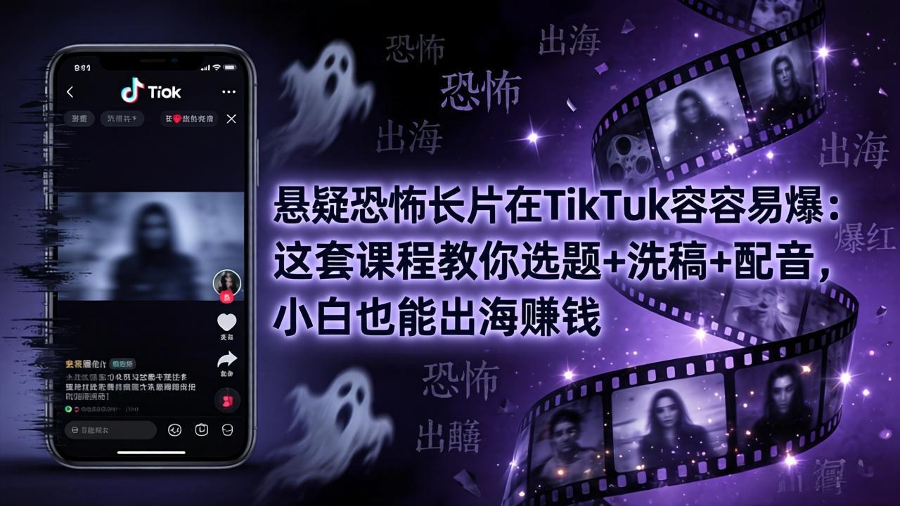 悬疑恐怖长片在TikTok最容易爆：这套课程教你选题+洗稿+配音，小白也能出海赚钱 - 网创智库网创-网赚-电商-tk-出海-AI-抖音-快手-小红书-视频号-玩法-创业-小程序-公众号-私域-s粉网创智库
