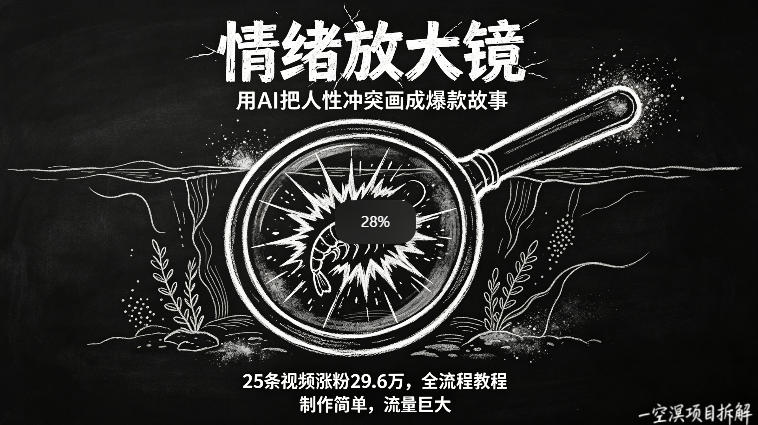 AI制作“情绪放大镜“视频，25条视频涨粉29.6W粉，流量巨大，制作简单，全流程教程网创-网赚-电商-tk-出海-AI-抖音-快手-小红书-视频号-玩法-创业-小程序-公众号-私域-s粉网创智库