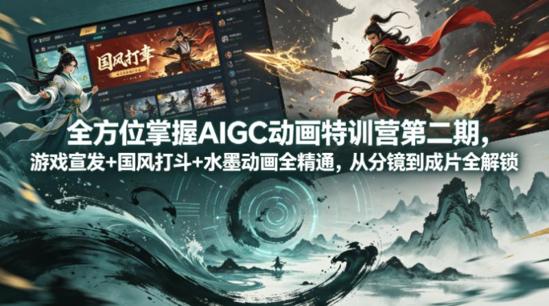 全方位掌握AIGC动画特训营第二期，游戏宣发+国风打斗+水墨动画全精通，从分镜到成片全解锁网创-网赚-电商-tk-出海-AI-抖音-快手-小红书-视频号-玩法-创业-小程序-公众号-私域-s粉网创智库