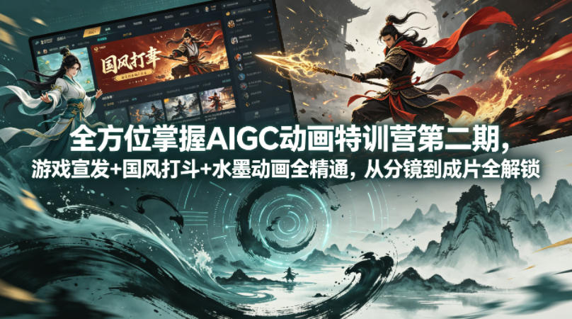 全方位掌握AIGC动画特训营第二期，游戏宣发+国风打斗+水墨动画全精通，从分镜到成片全解锁 - 网创智库网创-网赚-电商-tk-出海-AI-抖音-快手-小红书-视频号-玩法-创业-小程序-公众号-私域-s粉网创智库