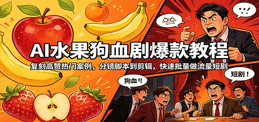 AI水果狗血剧爆款教程：复刻高赞热门案例，分镜脚本到剪辑，快速批量做流量短剧 - 网创智库网创-网赚-电商-tk-出海-AI-抖音-快手-小红书-视频号-玩法-创业-小程序-公众号-私域-s粉网创智库