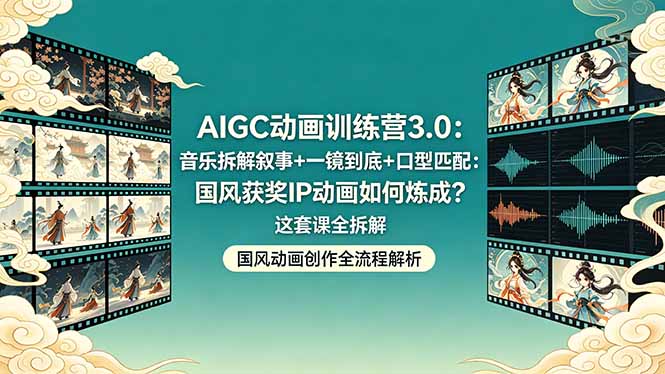 AIGC动画训练营3.0：音乐拆解叙事+一镜到底+口型匹配：国风获奖IP动画如何炼成？这套课全拆解 - 网创智库网创-网赚-电商-tk-出海-AI-抖音-快手-小红书-视频号-玩法-创业-小程序-公众号-私域-s粉网创智库