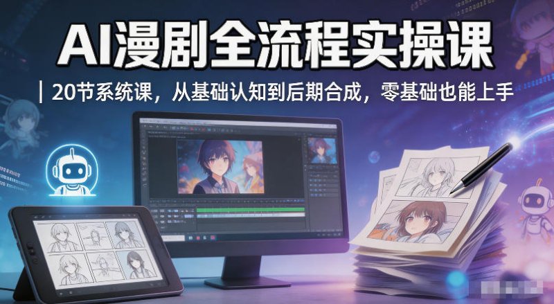 AI漫剧全流程实操课｜20节系统课，从基础认知到后期合成，零基础也能上手网创-网赚-电商-tk-出海-AI-抖音-快手-小红书-视频号-玩法-创业-小程序-公众号-私域-s粉网创智库