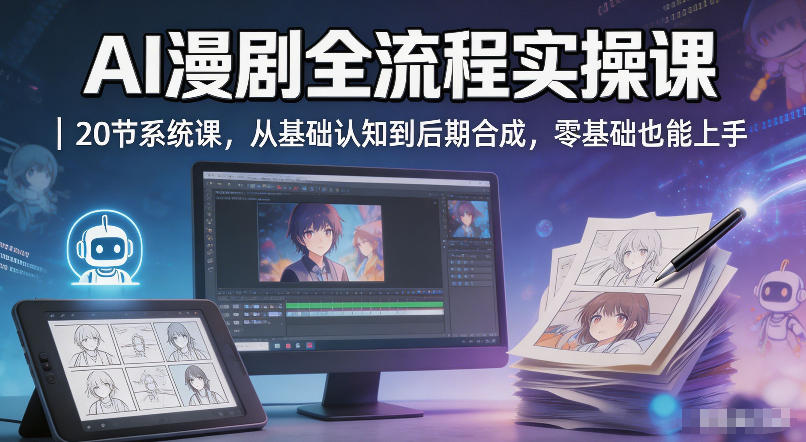 AI漫剧全流程实操课｜20节系统课，从基础认知到后期合成，零基础也能上手 - 网创智库网创-网赚-电商-tk-出海-AI-抖音-快手-小红书-视频号-玩法-创业-小程序-公众号-私域-s粉网创智库