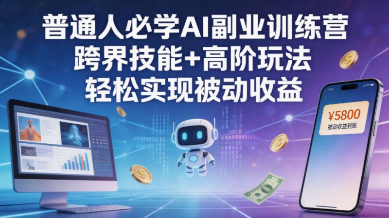 普通人必学AI副业训练营跨界技能+高阶玩法轻松实现被动收益网创-网赚-电商-tk-出海-AI-抖音-快手-小红书-视频号-玩法-创业-小程序-公众号-私域-s粉网创智库