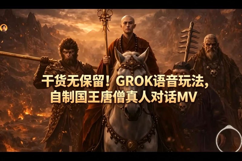干货无保留！GROK语音玩法，自制国王唐僧真人对话MV网创-网赚-电商-tk-出海-AI-抖音-快手-小红书-视频号-玩法-创业-小程序-公众号-私域-s粉网创智库