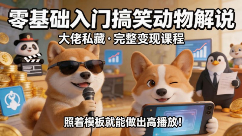 零基础入门搞笑动物解说，大佬私藏完整变现课程，照着模板就能做出高播放网创-网赚-电商-tk-出海-AI-抖音-快手-小红书-视频号-玩法-创业-小程序-公众号-私域-s粉网创智库