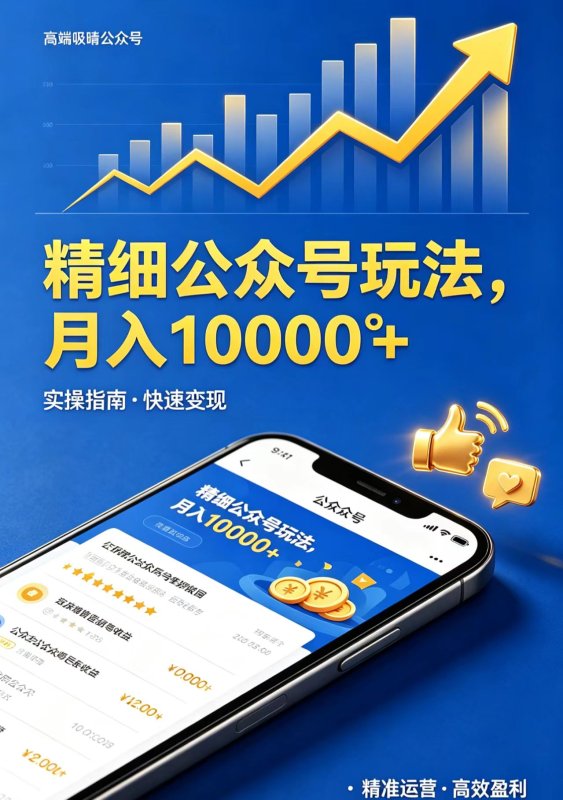 精细公众号玩法，月入10000+，实操指南，快速变现网创-网赚-电商-tk-出海-AI-抖音-快手-小红书-视频号-玩法-创业-小程序-公众号-私域-s粉网创智库