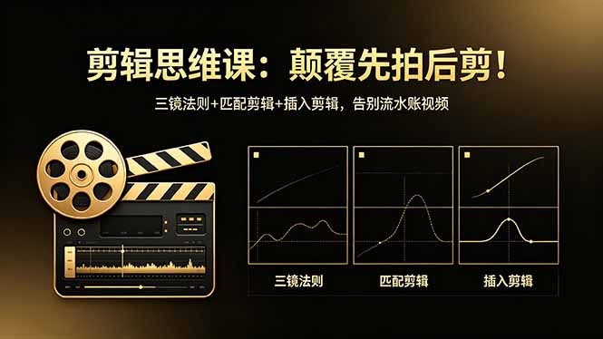 剪辑思维课：颠覆先拍后剪！三镜法则+匹配剪辑+插入剪辑，告别流水账视频网创-网赚-电商-tk-出海-AI-抖音-快手-小红书-视频号-玩法-创业-小程序-公众号-私域-s粉网创智库