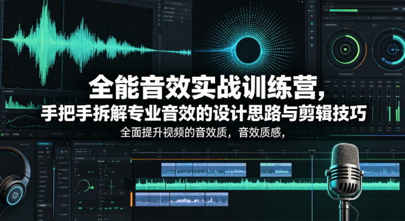 全能音效实战训练营，手把手拆解专业音效的设计思路与剪辑技巧，全面提升视频的音效质感网创-网赚-电商-tk-出海-AI-抖音-快手-小红书-视频号-玩法-创业-小程序-公众号-私域-s粉网创智库