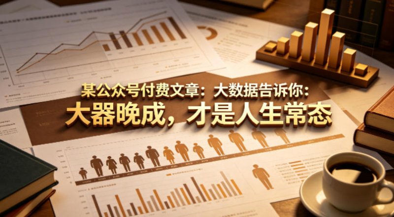 某公众号付费文章：大数据告诉你：大器晚成，才是人生常态网创-网赚-电商-tk-出海-AI-抖音-快手-小红书-视频号-玩法-创业-小程序-公众号-私域-s粉网创智库