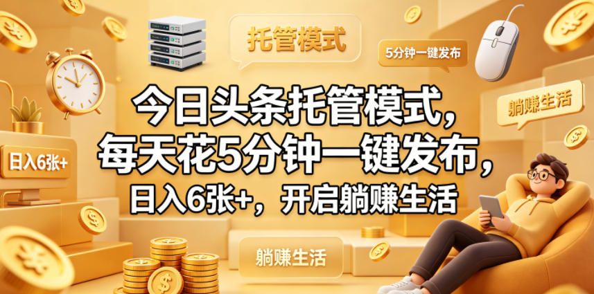 今日头条托管模式，每天花5分钟一键发布，日入6张+，开启躺賺生活【揭秘】 - 网创智库网创-网赚-电商-tk-出海-AI-抖音-快手-小红书-视频号-玩法-创业-小程序-公众号-私域-s粉网创智库