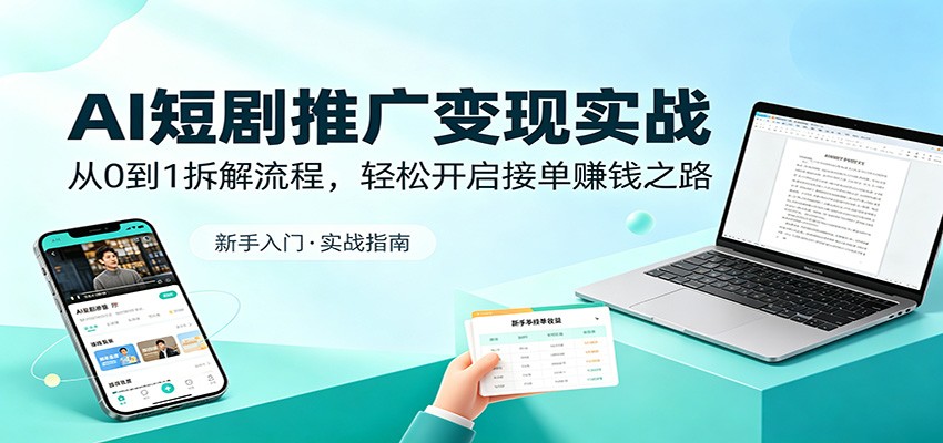 AI短剧推广变现实战：从0到1拆解流程，轻松开启接单赚钱之路 - 网创智库网创-网赚-电商-tk-出海-AI-抖音-快手-小红书-视频号-玩法-创业-小程序-公众号-私域-s粉网创智库