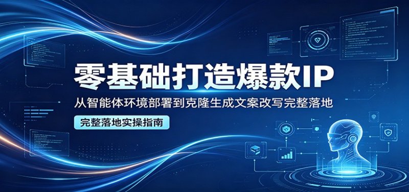 零基础打造爆款IP，从智能体环境部署到克隆生成文案改写完整落地网创-网赚-电商-tk-出海-AI-抖音-快手-小红书-视频号-玩法-创业-小程序-公众号-私域-s粉网创智库