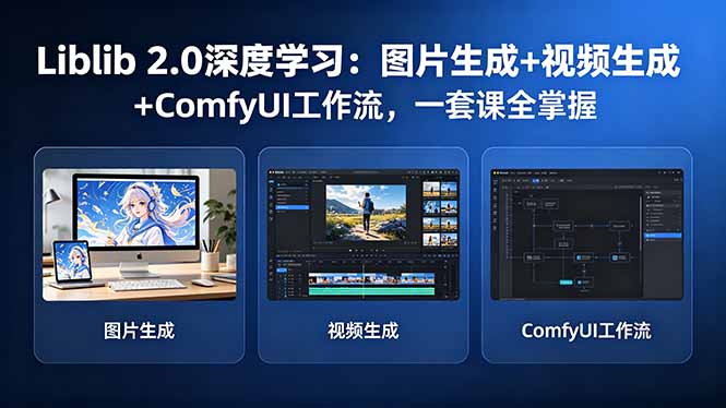 Liblib 2.0深度学习：图片生成+视频生成+ComfyUI工作流，一套课全掌握网创-网赚-电商-tk-出海-AI-抖音-快手-小红书-视频号-玩法-创业-小程序-公众号-私域-s粉网创智库