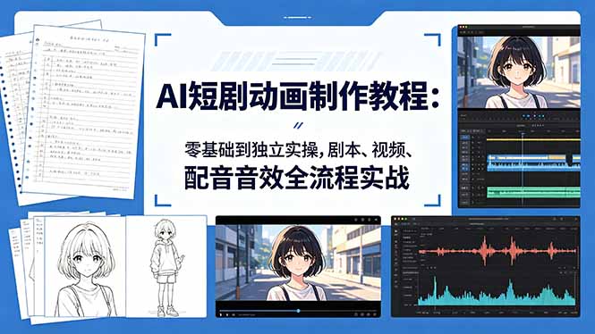 AI短剧动画制作教程：零基础到独立实操，剧本、视频、配音音效全流程实战网创-网赚-电商-tk-出海-AI-抖音-快手-小红书-视频号-玩法-创业-小程序-公众号-私域-s粉网创智库