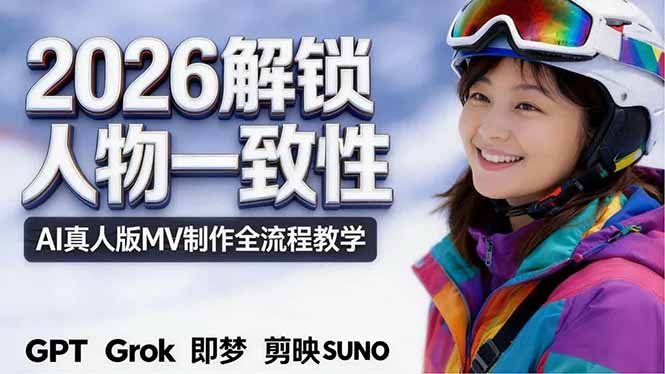 2026独创解锁人物一致性：AI真人版MV制作，不讲空话，不拼概念，全流程实操网创-网赚-电商-tk-出海-AI-抖音-快手-小红书-视频号-玩法-创业-小程序-公众号-私域-s粉网创智库
