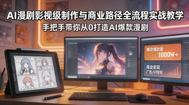 AI漫剧影视级制作与商业路径全流程实战教学，手带你从0打造AI爆款漫剧网创-网赚-电商-tk-出海-AI-抖音-快手-小红书-视频号-玩法-创业-小程序-公众号-私域-s粉网创智库