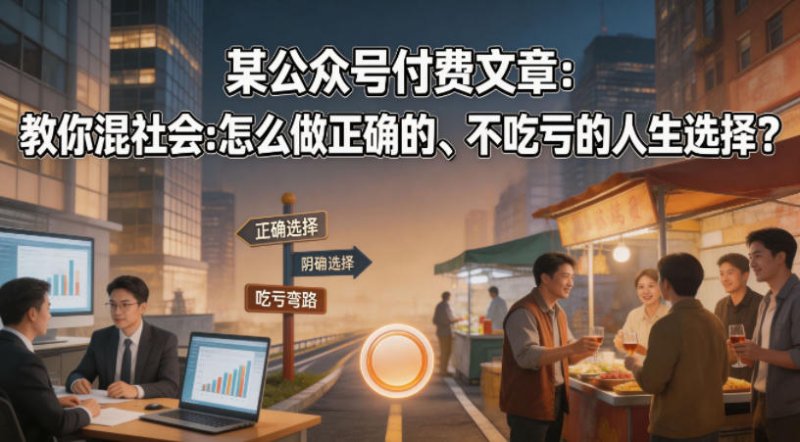 某公众号付费文章：教你混社会：怎么做正确的、不吃亏的人生选择？网创-网赚-电商-tk-出海-AI-抖音-快手-小红书-视频号-玩法-创业-小程序-公众号-私域-s粉网创智库