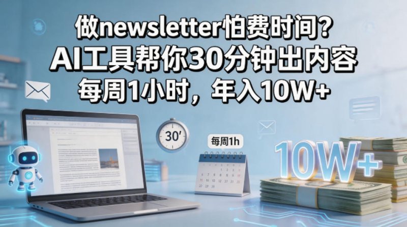 做newsletter怕费时间？AI工具帮你30分钟出内容，每周1小时，年入10W+！【原创双语字幕】网创-网赚-电商-tk-出海-AI-抖音-快手-小红书-视频号-玩法-创业-小程序-公众号-私域-s粉网创智库