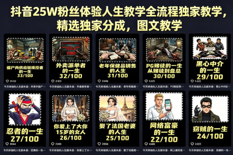 抖音25W粉丝体验人生教学全流程独家教学，精选独家分成，图文教学网创-网赚-电商-tk-出海-AI-抖音-快手-小红书-视频号-玩法-创业-小程序-公众号-私域-s粉网创智库