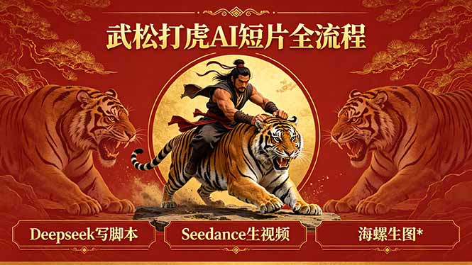 武松打虎AI短片全流程：Deepseek写脚本+Seedance生视频+海螺生图网创-网赚-电商-tk-出海-AI-抖音-快手-小红书-视频号-玩法-创业-小程序-公众号-私域-s粉网创智库