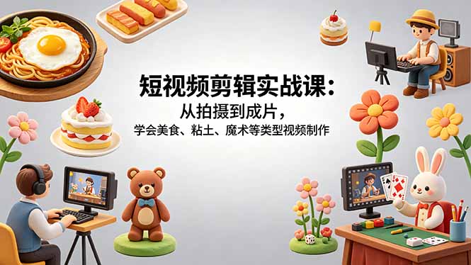 短视频剪辑实战课：从拍摄到成片，学会美食、粘土、魔术等类型视频制作 - 网创智库网创-网赚-电商-tk-出海-AI-抖音-快手-小红书-视频号-玩法-创业-小程序-公众号-私域-s粉网创智库
