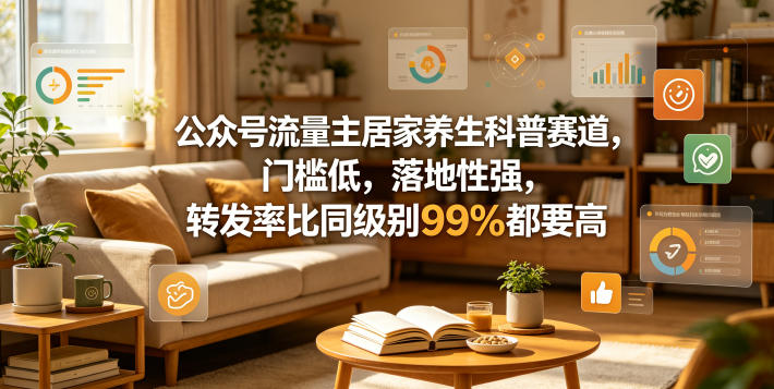 公众号流量主居家养生科普赛道，门槛低，落地性强，转发率比同级别99％都要高 - 网创智库网创-网赚-电商-tk-出海-AI-抖音-快手-小红书-视频号-玩法-创业-小程序-公众号-私域-s粉网创智库