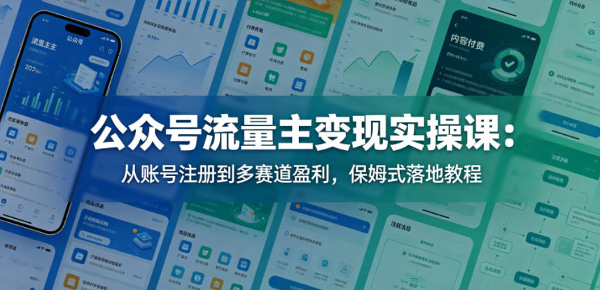 公众号流量主变现实操课：从账号注册到多赛道盈利，保姆式落地教程 - 网创智库网创-网赚-电商-tk-出海-AI-抖音-快手-小红书-视频号-玩法-创业-小程序-公众号-私域-s粉网创智库