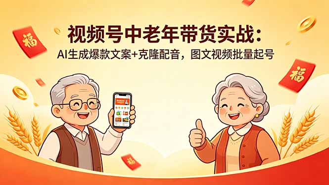 视频号中老年带货实战：AI生成爆款文案+克隆配音，图文视频批量起号网创-网赚-电商-tk-出海-AI-抖音-快手-小红书-视频号-玩法-创业-小程序-公众号-私域-s粉网创智库