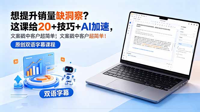 想提升销量缺洞察？这课给 20 + 技巧 + AI 加速，文案戳中客户超简单！【原创双语字幕】网创-网赚-电商-tk-出海-AI-抖音-快手-小红书-视频号-玩法-创业-小程序-公众号-私域-s粉网创智库