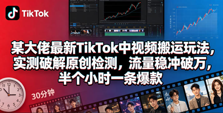 某大佬最新TikTok中视频搬运玩法，实测破解原创检测，流量稳冲破万，半个小时一条爆款网创-网赚-电商-tk-出海-AI-抖音-快手-小红书-视频号-玩法-创业-小程序-公众号-私域-s粉网创智库