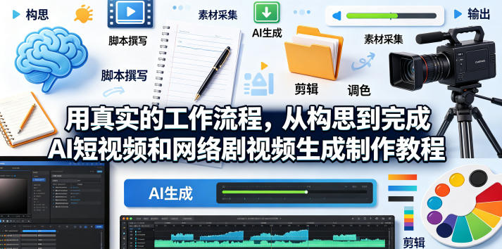 用真实的工作流程，从构思到完成AI短视频和网络剧视频生成制作教程-中英字幕网创-网赚-电商-tk-出海-AI-抖音-快手-小红书-视频号-玩法-创业-小程序-公众号-私域-s粉网创智库