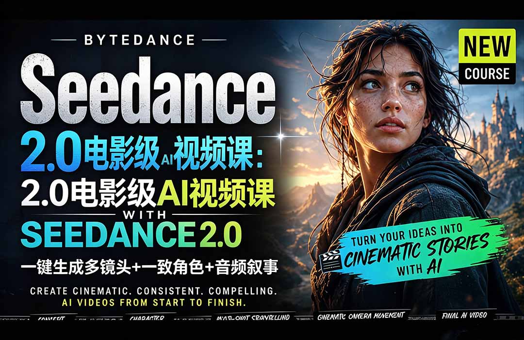 Seedance 2.0电影级AI视频课：一键生成多镜头+一致角色+音频叙事 - 网创智库网创-网赚-电商-tk-出海-AI-抖音-快手-小红书-视频号-玩法-创业-小程序-公众号-私域-s粉网创智库