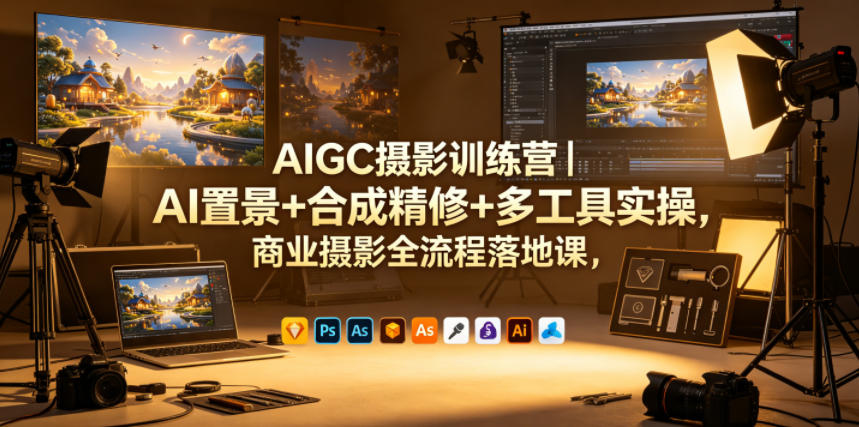 AIGC摄影训练营｜AI置景+合成精修+多工具实操，商业摄影全流程落地课 - 网创智库网创-网赚-电商-tk-出海-AI-抖音-快手-小红书-视频号-玩法-创业-小程序-公众号-私域-s粉网创智库