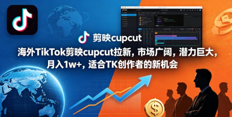 海外TikTok剪映cupcut拉新，市场广阔，潜力巨大，月入1w+，适合TK创作者的新机会网创-网赚-电商-tk-出海-AI-抖音-快手-小红书-视频号-玩法-创业-小程序-公众号-私域-s粉网创智库