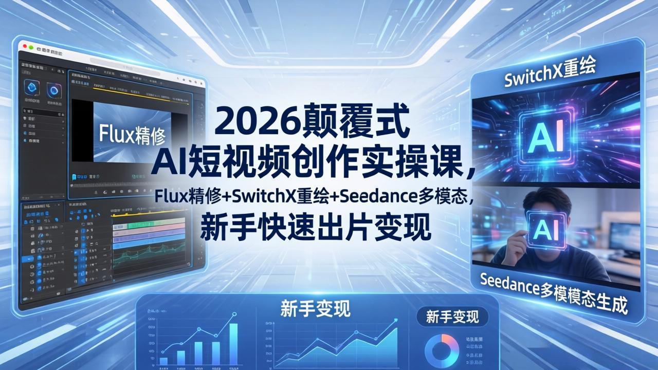 2026颠覆式 AI短视频创作课-5月更新，Flux精修+SwitchX重绘+Seedance多模态，新手快速出片变现 - 网创智库网创-网赚-电商-tk-出海-AI-抖音-快手-小红书-视频号-玩法-创业-小程序-公众号-私域-s粉网创智库