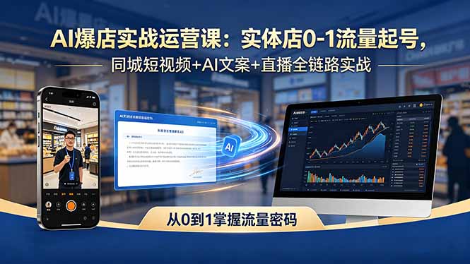 AI爆店实战运营课：实体店0-1流量起号，同城短视频+AI文案+直播全链路实战 - 网创智库网创-网赚-电商-tk-出海-AI-抖音-快手-小红书-视频号-玩法-创业-小程序-公众号-私域-s粉网创智库