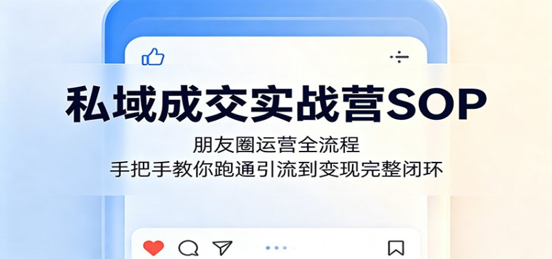 私域成交实战营SOP：朋友圈运营全流程，手把手教你跑通引流到变现完整闭环网创-网赚-电商-tk-出海-AI-抖音-快手-小红书-视频号-玩法-创业-小程序-公众号-私域-s粉网创智库