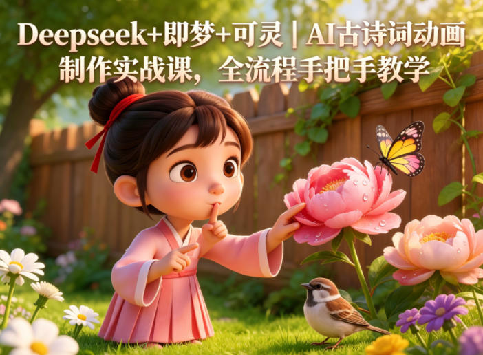 Deepseek+即梦+可灵｜AI古诗词动画制作实战课，全流程手把手教学网创-网赚-电商-tk-出海-AI-抖音-快手-小红书-视频号-玩法-创业-小程序-公众号-私域-s粉网创智库