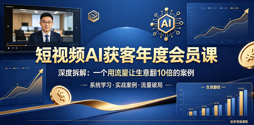 短视频AI获客年度会员课，深度拆解，一个用流量让生意翻10倍的案例 - 网创智库网创-网赚-电商-tk-出海-AI-抖音-快手-小红书-视频号-玩法-创业-小程序-公众号-私域-s粉网创智库