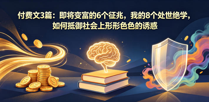 付费文3篇：即将变富的6个征兆，我的8个处世绝学，如何抵御社会上形形色色的诱惑网创-网赚-电商-tk-出海-AI-抖音-快手-小红书-视频号-玩法-创业-小程序-公众号-私域-s粉网创智库