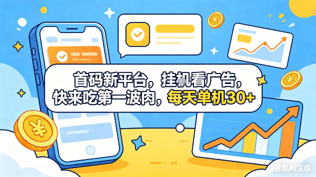 首码新平台，挂G自动看广告，快来吃第一波肉，每天单机30+，可矩阵放大【揭秘】网创-网赚-电商-tk-出海-AI-抖音-快手-小红书-视频号-玩法-创业-小程序-公众号-私域-s粉网创智库