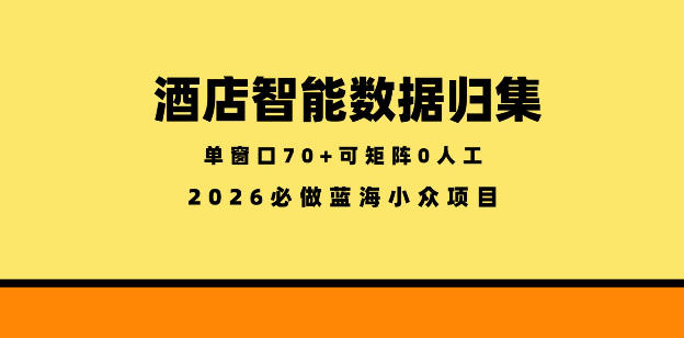 酒店智能数据归集，小众蓝海已经稳定半年之久，单窗口70+零成本矩阵开干【揭秘】网创-网赚-电商-tk-出海-AI-抖音-快手-小红书-视频号-玩法-创业-小程序-公众号-私域-s粉网创智库