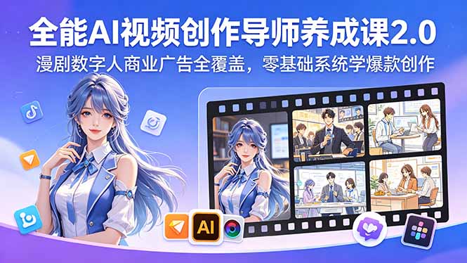 全能AI视频创作导师养成课2.0，漫剧数字人商业广告全覆盖，零基础系统学爆款创作 - 网创智库网创-网赚-电商-tk-出海-AI-抖音-快手-小红书-视频号-玩法-创业-小程序-公众号-私域-s粉网创智库