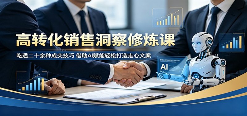高转化销售洞察修炼课:吃透二十余种成交技巧,借助AI赋能轻松打造走心文案网创-网赚-电商-tk-出海-AI-抖音-快手-小红书-视频号-玩法-创业-小程序-公众号-私域-s粉网创智库