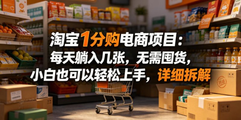 淘宝1分购电商项目：每天躺入几张，无需囤货，小白也可以轻松上手，详细拆解网创-网赚-电商-tk-出海-AI-抖音-快手-小红书-视频号-玩法-创业-小程序-公众号-私域-s粉网创智库