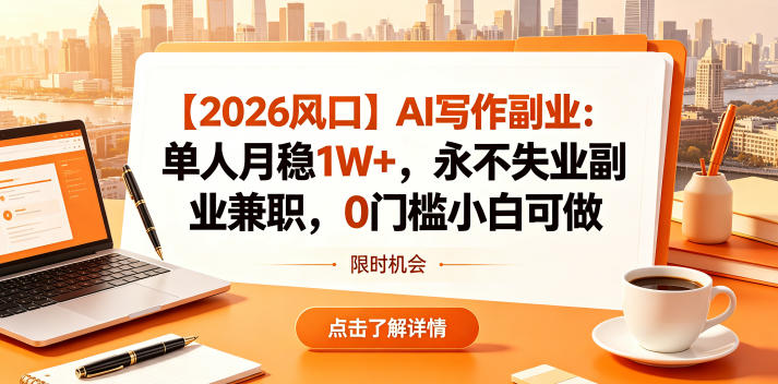 【2026风口】AI写作副业：单人月稳1W+，永不失业副业兼职，0门槛小白可做【揭秘】 - 网创智库网创-网赚-电商-tk-出海-AI-抖音-快手-小红书-视频号-玩法-创业-小程序-公众号-私域-s粉网创智库