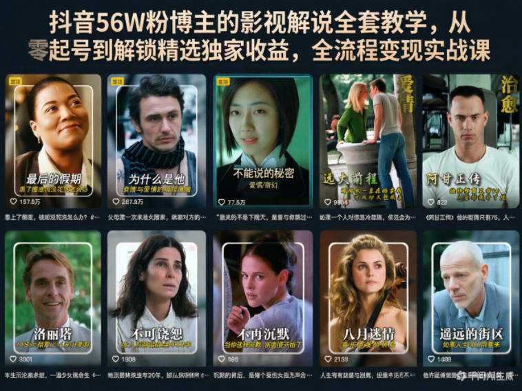 抖音56W粉博主的影视解说全套教学，从零起号到解锁精选独家收益，全流程变现实战课 - 网创智库网创-网赚-电商-tk-出海-AI-抖音-快手-小红书-视频号-玩法-创业-小程序-公众号-私域-s粉网创智库